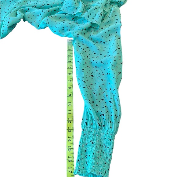 Aritzia Little Moon Mint Green/Black Pattern Long Sleeve Ruffle Dress (L) - Picture 14 of 16
